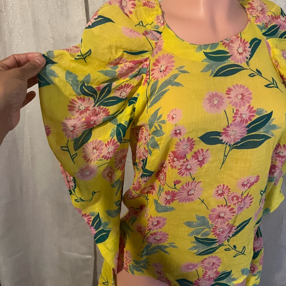 Banjanan Yellow Floral Puff-Sleeve Blouse